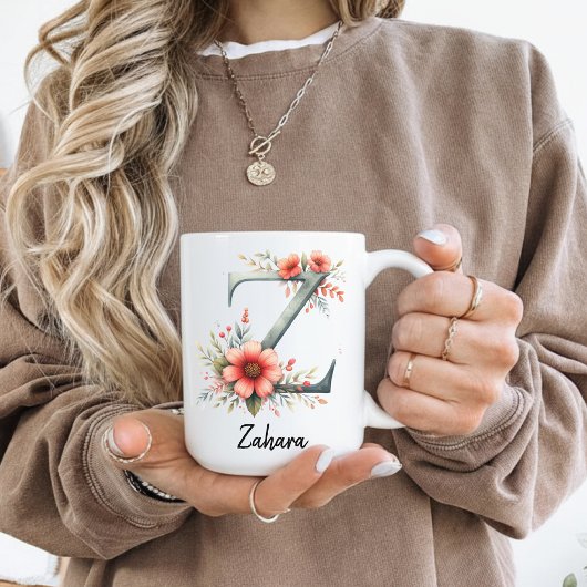 Personalisierter Blumeninitialen-Becher für Mama o Kaffeetasse