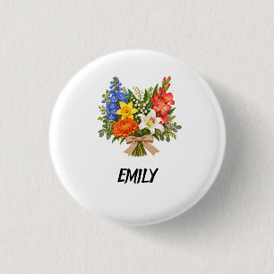 Personalisierter Blumenknopf mit individuellem Nam Button
