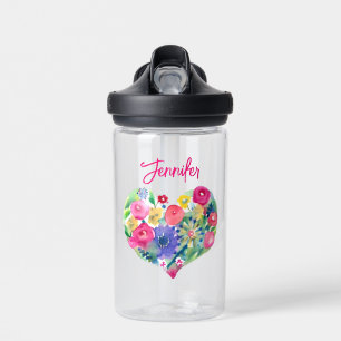 Personalisierter Blumenkranz Aquarell Trinkflasche