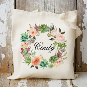 Personalisierter Blumenkranz Brautjungfer,Willkomm Tragetasche