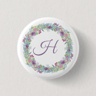 Personalisierter Blumenkranz mit Monogramm Button