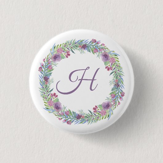 Personalisierter Blumenkranz mit Monogramm Button (Vorderseite)
