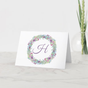 Personalisierter Blumenkranz mit Monogramm Dankeskarte
