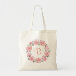 Personalisierter Blumenkranz mit rosa Pfingstrosen Tragetasche