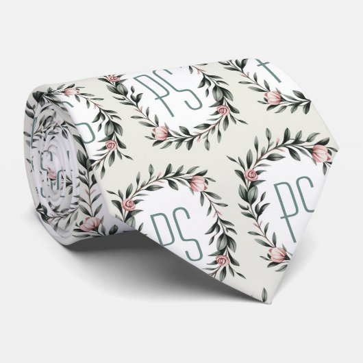 Personalisierter Blumenkranz Monogramm Krawatte (Gerollt)