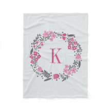 Personalisierter Blumenkranz & Monogramm Rosa Grau
