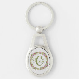 Personalisierter Blumenkranz Nachname Monogramm Schlüsselanhänger