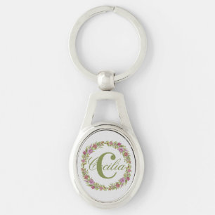 Personalisierter Blumenkranz Nachname Monogramm Schlüsselanhänger