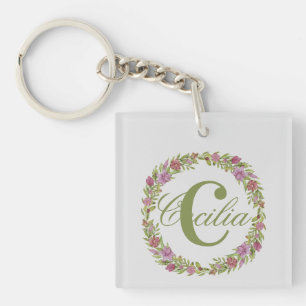 Personalisierter Blumenkranz Nachname Monogramm Schlüsselanhänger