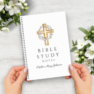 Personalisierter Blumenkranz Religiöses Kreuz Notizblock
