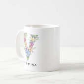 Personalisierter Blumenmonogramm-Becher als Dankes Kaffeetasse (Vorderseite Links)