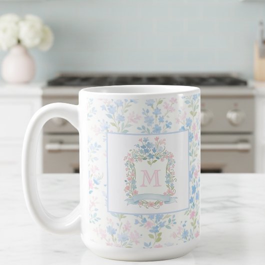 Personalisierter Blumenmonogramm-Becher Kaffeetasse