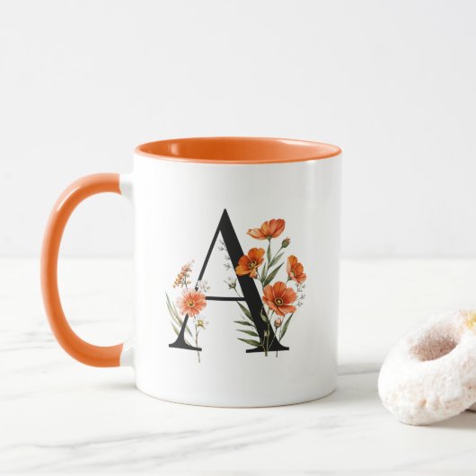 Personalisierter Blumenmonogramm-Becher Tasse (Mit Donut)