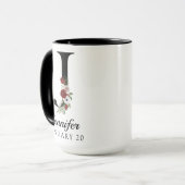 Personalisierter Blumenmonogramm-Becher zum Geburt Tasse (Vorderseite Links)