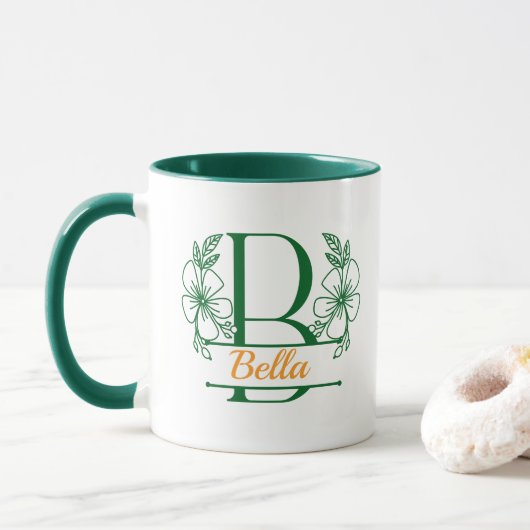 Personalisierter Blumenmonogramm-Buchstabe B Beche Tasse (Mit Donut)