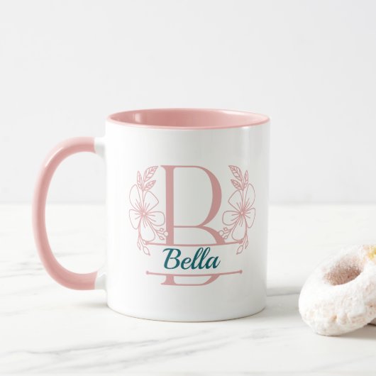 Personalisierter Blumenmonogramm-Buchstabe B Beche Tasse (Mit Donut)