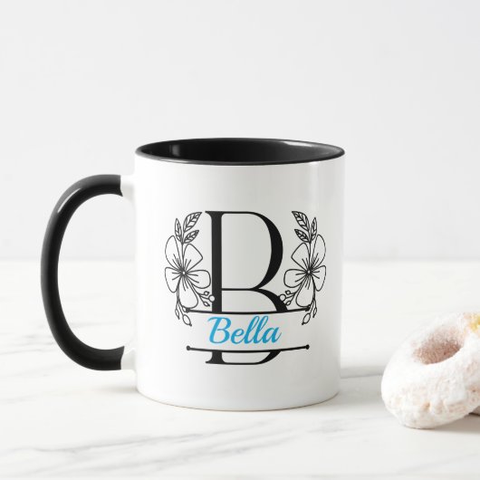 Personalisierter Blumenmonogramm-Buchstabe B Beche Tasse (Mit Donut)