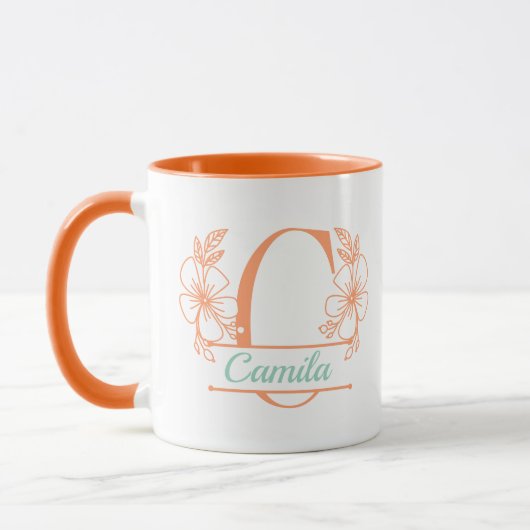 Personalisierter Blumenmonogramm-Buchstabe C Beche Tasse (Links)