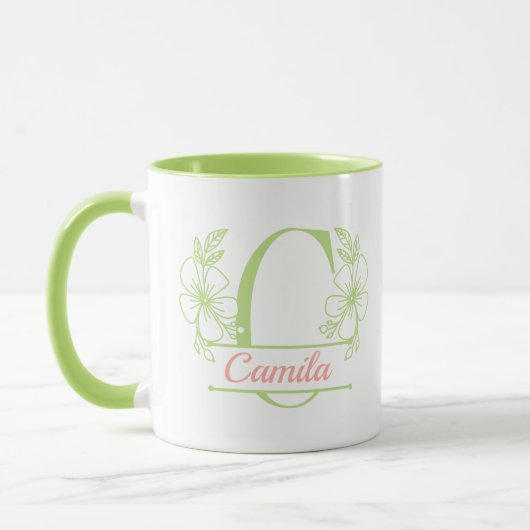 Personalisierter Blumenmonogramm-Buchstabe C Beche Tasse (Links)