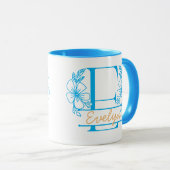 Personalisierter Blumenmonogramm-Buchstabe E Beche Tasse (VorderseiteRechts)