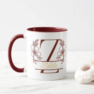 Personalisierter Blumenmonogramm-Buchstabe Z Beche Tasse