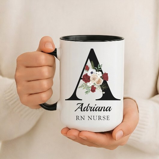 Personalisierter Blumenmonogramm-Kaffeebecher als  Tasse