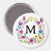 Personalisierter Blumenmonogramm-Kranz Magnet (Vorderseite/Rückseite)