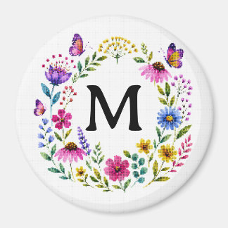 Personalisierter Blumenmonogramm-Kranz Magnet