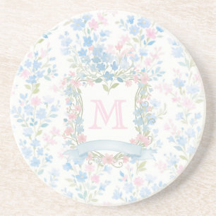 Personalisierter Blumenmonogramm-Sandstein-Unterse Getränkeuntersetzer