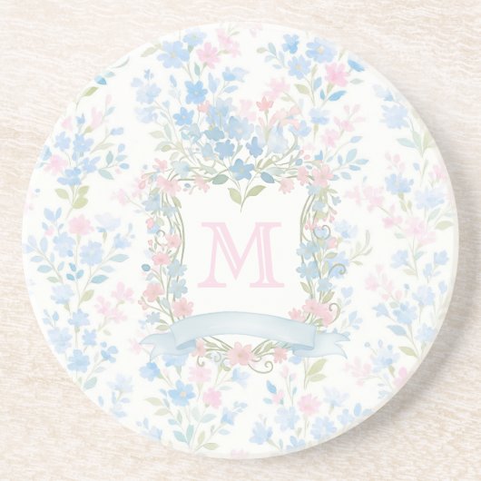 Personalisierter Blumenmonogramm-Sandstein-Unterse Getränkeuntersetzer (Vorne)