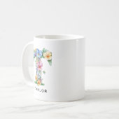 Personalisierter Blumenmonogramm-Tasse Geschenk fü Kaffeetasse (Vorderseite Links)
