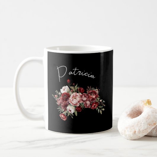 Personalisierter Blumenname Kaffeetasse (Mit Donut)