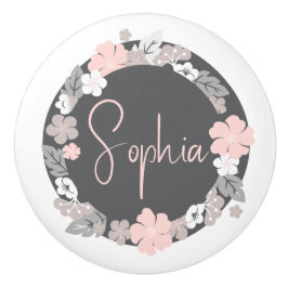 Personalisierter Blumenname Rosa Keramikknauf