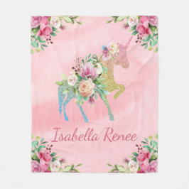 Personalisierter Blumenregenbogen-GlitzerUnicorn Fleecedecke