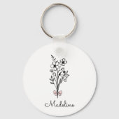 Personalisierter Blumenrosa Bogen für Bridesmädche Schlüsselanhänger (Vorderseite)