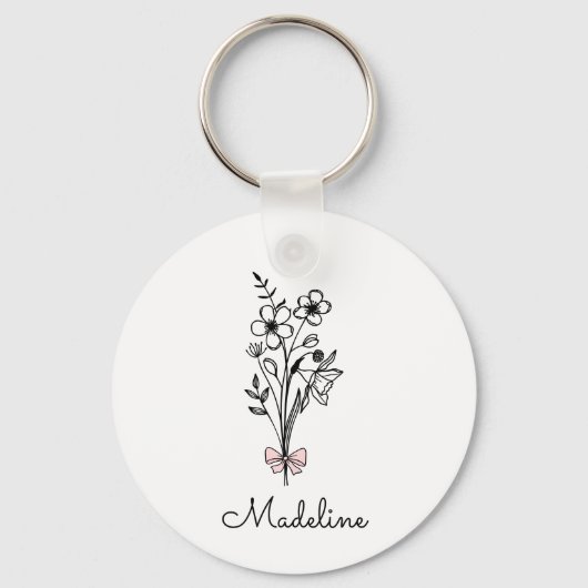 Personalisierter Blumenrosa Bogen für Bridesmädche Schlüsselanhänger (Vorderseite)