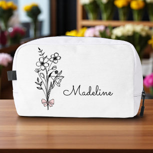 Personalisierter Blumenrosa Bogen für Bridesmädche Waschbeutel