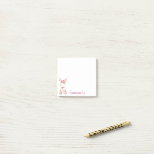 Personalisierter Blumenrosa Bunny Post-It-It-Notes Post-it Klebezettel (Auf Schreibtisch)