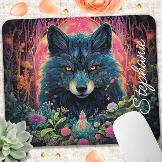 Personalisierter Blumenwaldwolf Mousepad