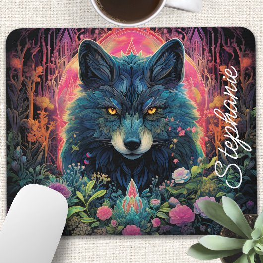 Personalisierter Blumenwaldwolf Mousepad