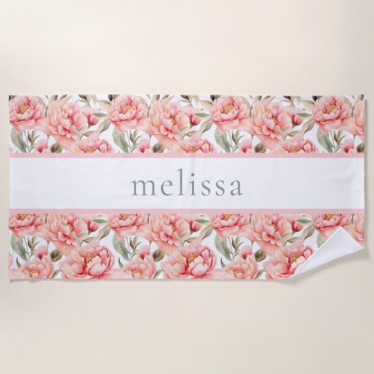 Personalisierter Blush-Blütenkern Strandtuch (Vorderseite)