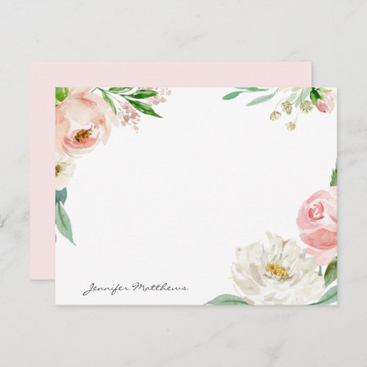 Personalisierter Blütenrosa Weibchenblütenrahmen Mitteilungskarte (Vorne/Hinten)