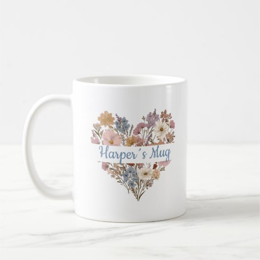 Personalisierter Boho-Blumen-Herzbecher Kaffeetasse (Links)