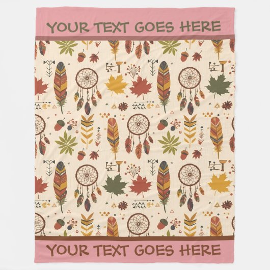 Personalisierter Boho Fall Dreamcatcher & Blätter Fleecedecke (Vorderseite)