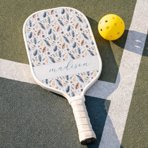 Personalisierter Boho-Feder-Blumenstrauß Pickleball Schläger