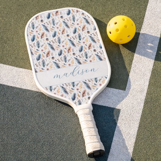 Personalisierter Boho-Feder-Blumenstrauß Pickleball Schläger