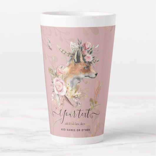 PERSONALISIERTER Boho Fox Feathers Gedenkgeschenk Milchtasse (Vorderseite)