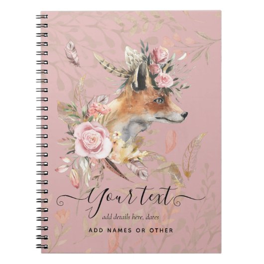 PERSONALISIERTER Boho Fox Feathers Gedenkgeschenk Notizblock (Vorderseite)