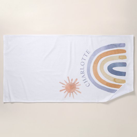 Personalisierter Boho Regenbogen und Sonne Strandtuch (Vorderseite)