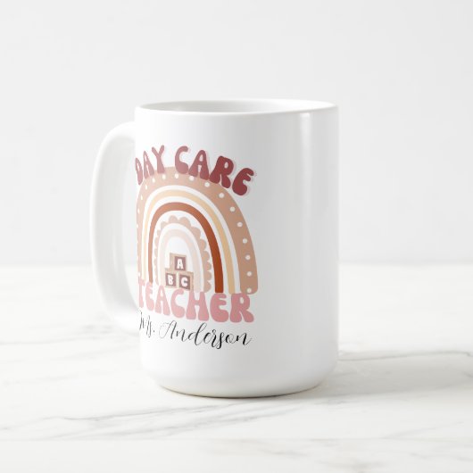 Personalisierter Boho-Regenbogenlehrer Kaffeetasse (Vorderseite Links)